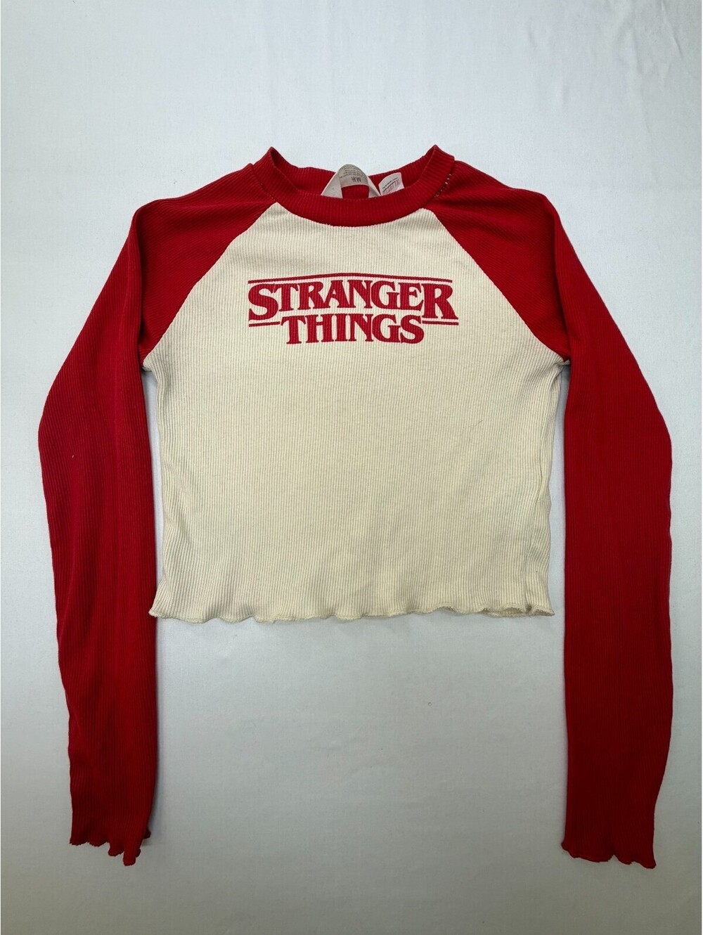 H&M Netflix Girl's T Shirt Long Sleeve Stranger Things Knit Size 12/14 Red Beige